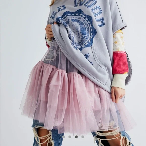 Push Send Free People Tulle Slip Dress Mini Silverberry Ruffle Tier - Picture 4 of 7